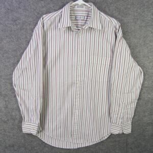 Yves Saint Laurent Shirt Mens 15.5 32-33 White Red Stripe Button Up Long Sleeve